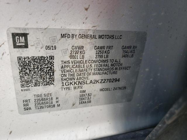 1GKKNSLA2KZ270294 GMC ACADIA SLE