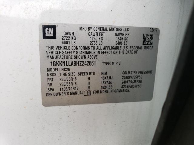 1GKKNLLA8HZ242661 GMC ACADIA SLE