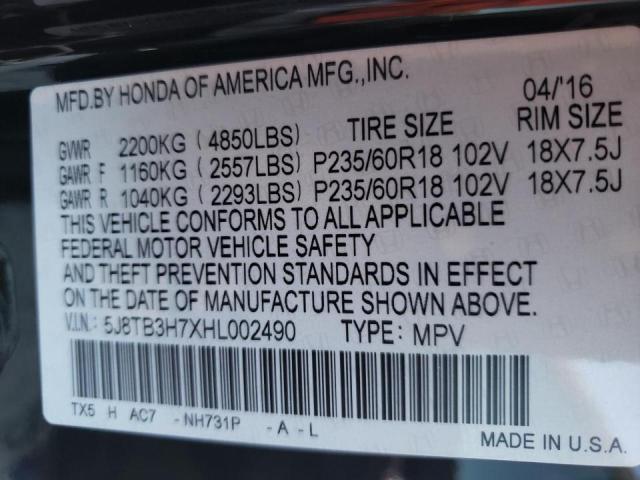 5J8TB3H7XHL002490 Acura Rdx Advance