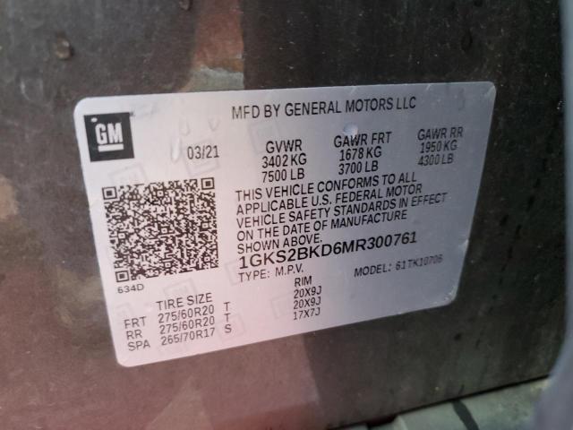 1GKS2BKD6MR300761 GMC YUKON SLT