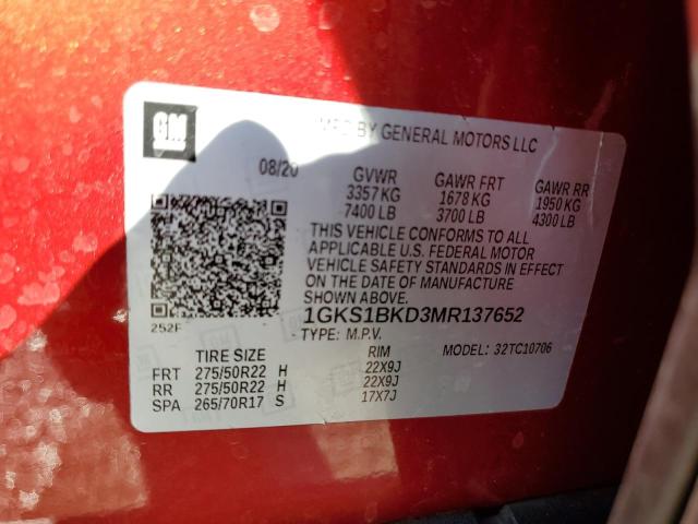 1GKS1BKD3MR137652 GMC YUKON SLT