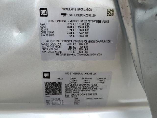 1GTUUDED0NZ557129 GMC Sierra K1500 Slt