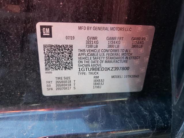 1GTU9BED1KZ397800 GMC Sierra K1500 Sle