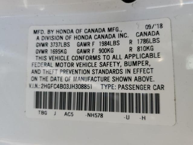 2HGFC4B03JH308851 Honda Civic Lx