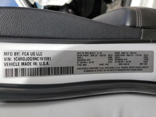 1C4RDJDG9NC161591 Dodge DURANGO GT
