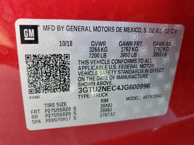 3GTU2NEC4JG600996 GMC Sierra K1500 Slt