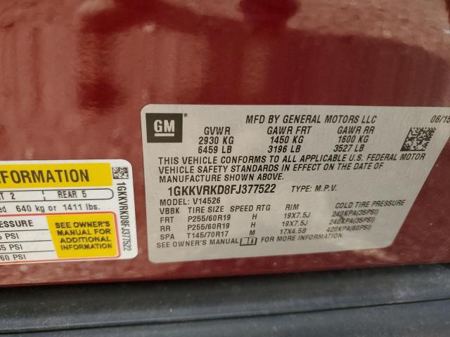 1GKKVRKD8FJ377522 GMC Acadia Slt-1