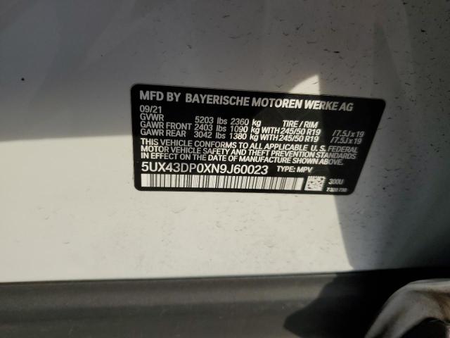 5UX43DP0XN9J60023 BMW X3 Sdrive30i