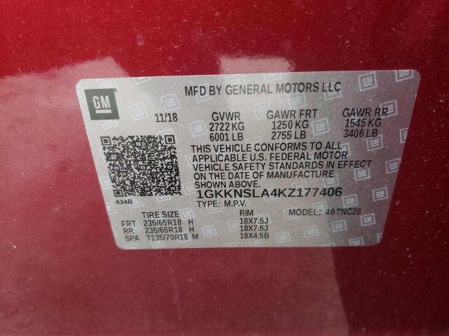 1GKKNSLA4KZ177406 GMC ACADIA SLE