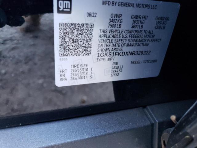 1GKS1FKDXNR329322 GMC Yukon Xl C1500 Sle