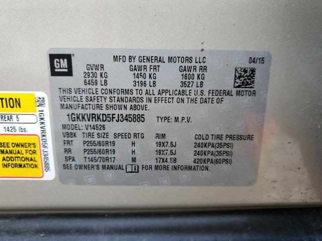 1GKKVRKD5FJ345885 GMC Acadia Slt-1