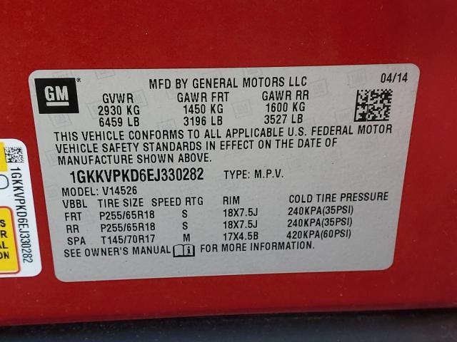 1GKKVPKD6EJ330282 GMC ACADIA SLE