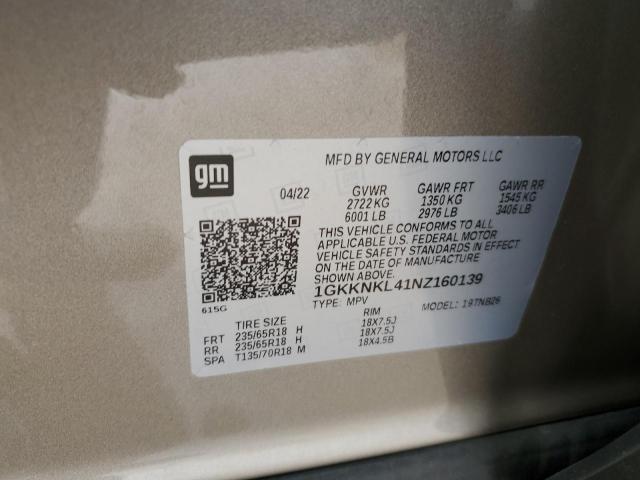 1GKKNKL41NZ160139 GMC ACADIA SLE
