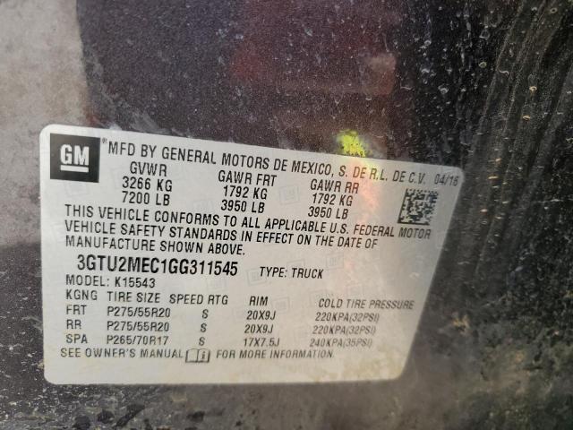 3GTU2MEC1GG311545 GMC Sierra K1500 Sle