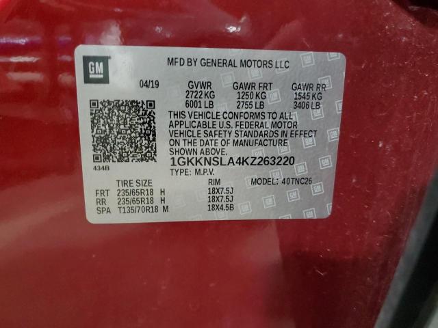 1GKKNSLA4KZ263220 GMC ACADIA SLE