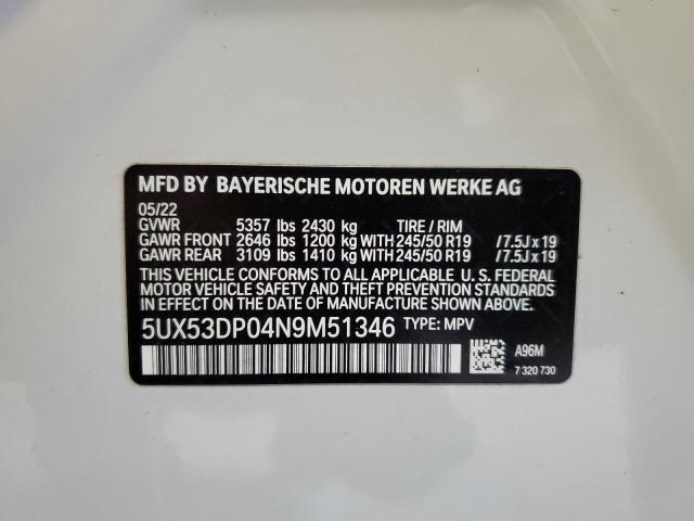 5UX53DP04N9M51346 BMW X3 Xdrive30i