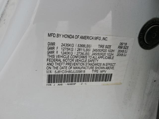 5J8YD3H80JL009818 Acura Mdx Advance