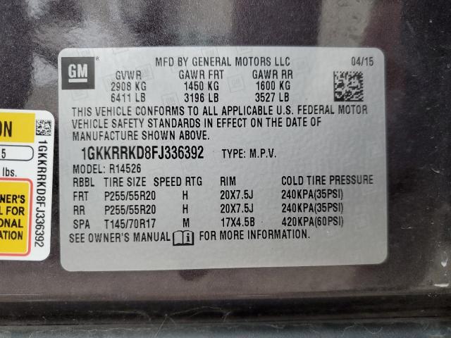 1GKKRRKD8FJ336392 GMC Acadia Slt-1