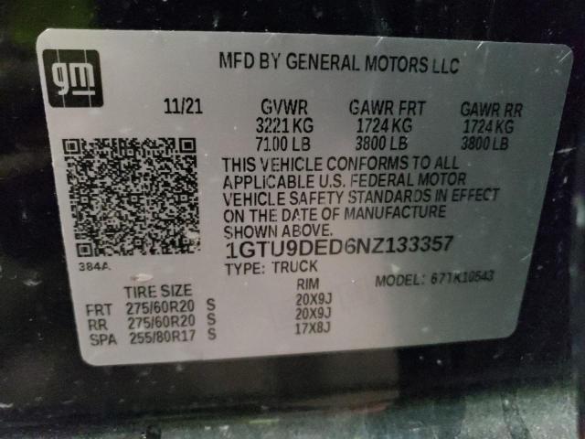 1GTU9DED6NZ133357 GMC Sierra Limited K1500 Slt