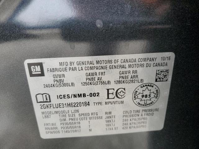 2GKFLUE31H6220184 GMC Terrain Slt