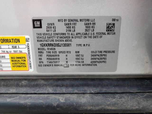 1GKKRRKD0GJ136981 GMC Acadia Slt-1