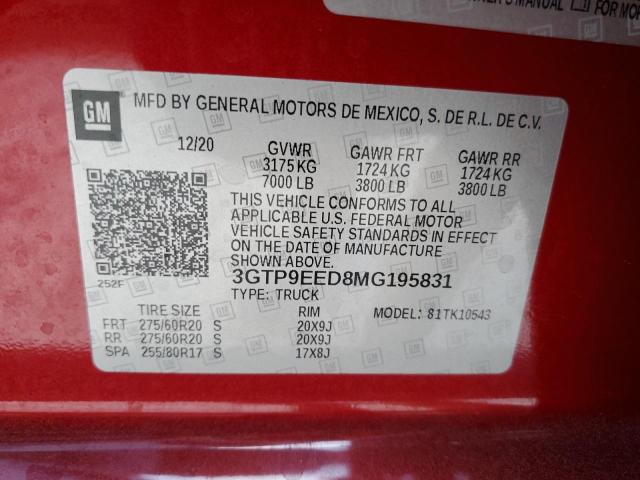 3GTP9EED8MG195831 GMC Sierra K1500 At4