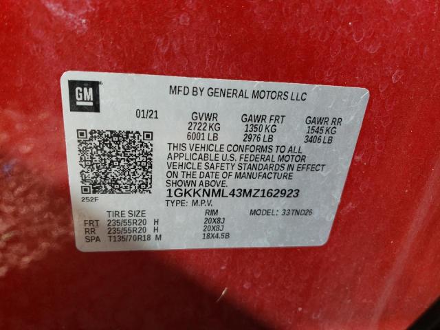 1GKKNML43MZ162923 GMC ACADIA SLT