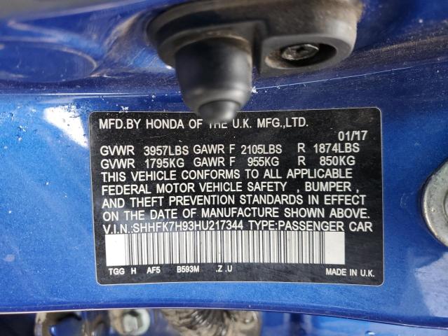 SHHFK7H93HU217344 Honda Civic Sport Touring