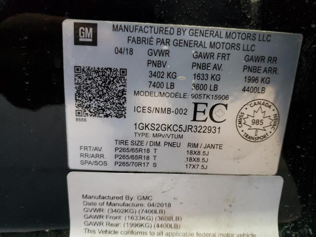 1GKS2GKC5JR322931 GMC Yukon Xl K1500 Slt