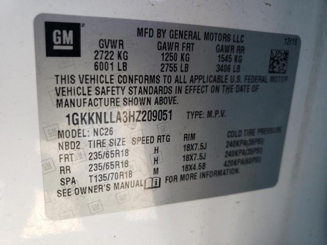 1GKKNLLA3HZ209051 GMC ACADIA SLE