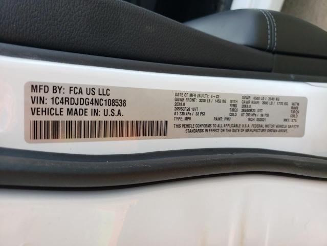 1C4RDJDG4NC108538 Dodge DURANGO GT