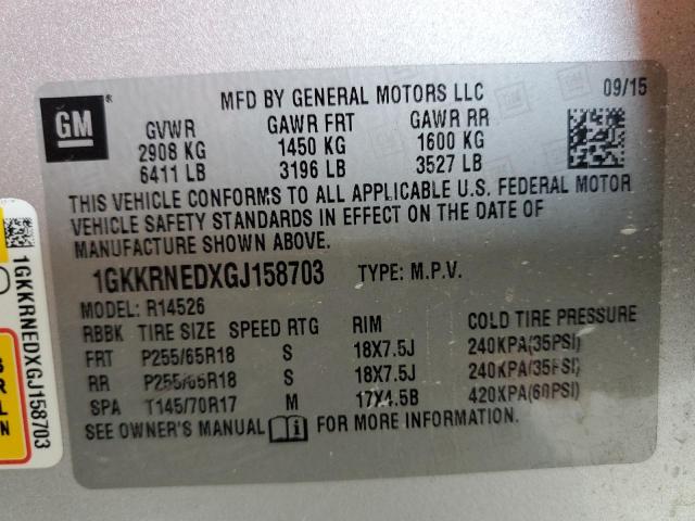 1GKKRNEDXGJ158703 GMC ACADIA SLE