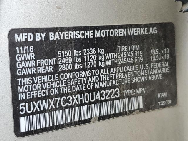 5UXWX7C3XH0U43223 BMW X3 Xdrive35i