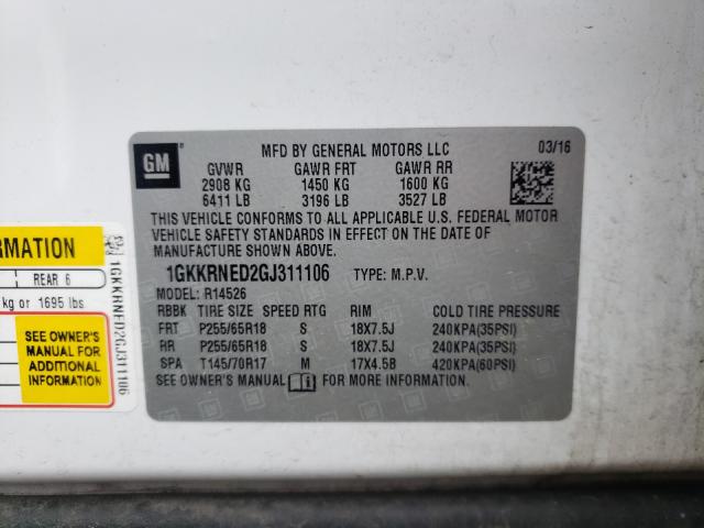 1GKKRNED2GJ311106 GMC ACADIA SLE