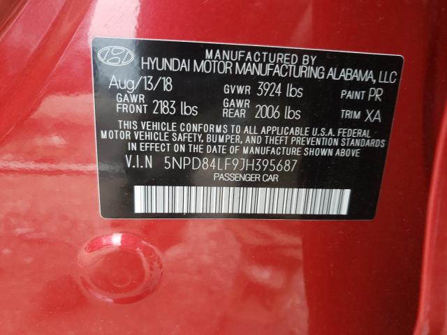5NPD84LF9JH395687 Hyundai ELANTRA SEL