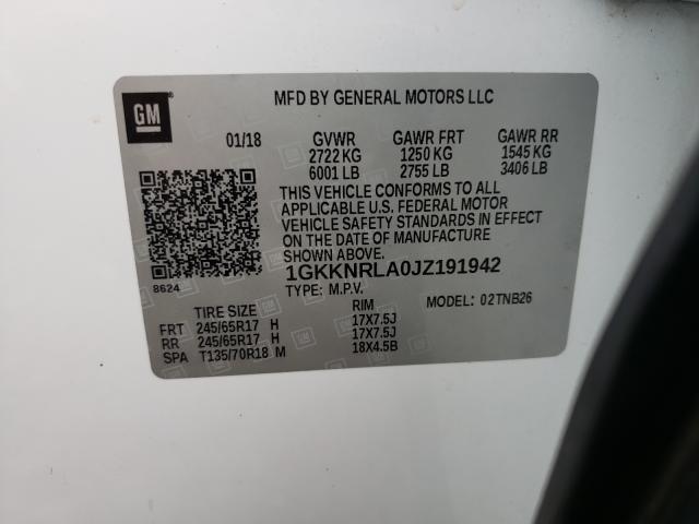 1GKKNRLA0JZ191942 GMC ACADIA SLE