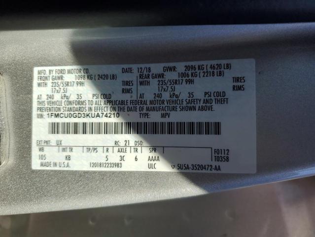 1FMCU0GD3KUA74210 Ford ESCAPE SE
