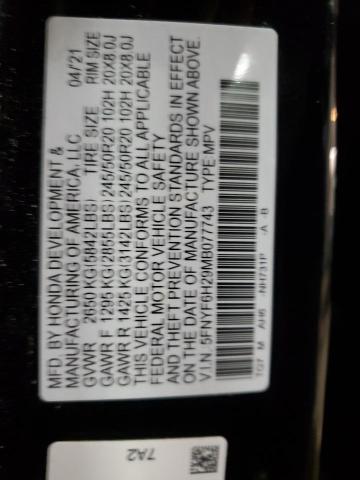 5FNYF6H29MB077743 Honda PILOT SE