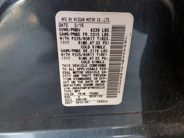 JN8AS5MT9FW656224 Nissan Rogue Select S