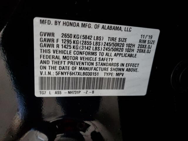 5FNYF6H7XLB030151 Honda Pilot Black