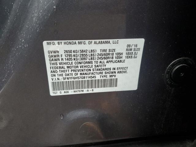 5FNYF6H57GB114545 Honda PILOT EXL
