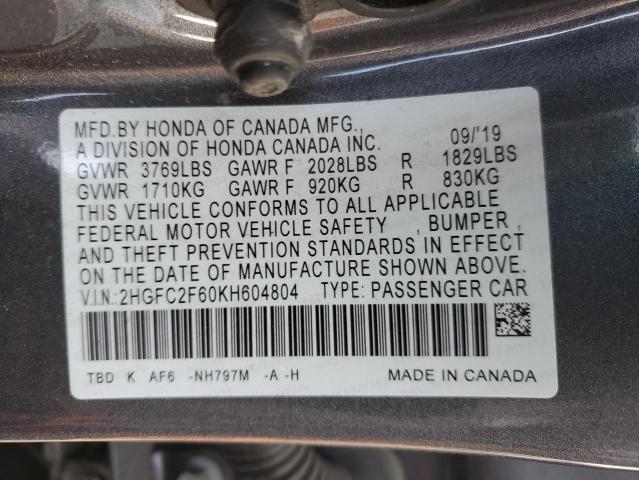 2HGFC2F60KH604804 Honda Civic Lx