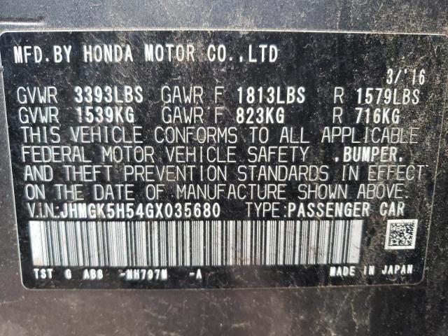 JHMGK5H54GX035680 Honda FIT LX