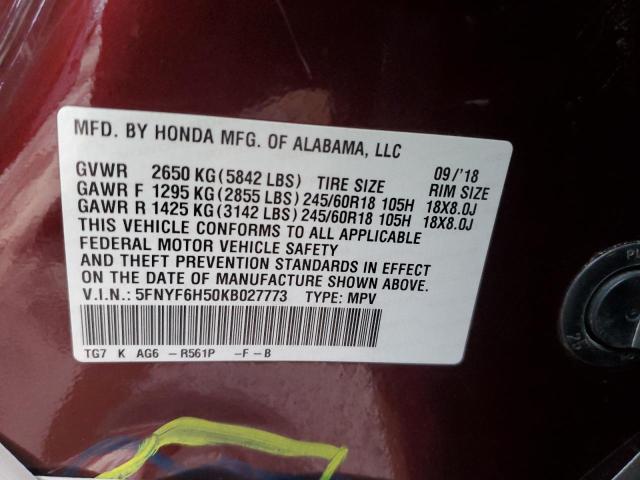 5FNYF6H50KB027773 Honda PILOT EXL