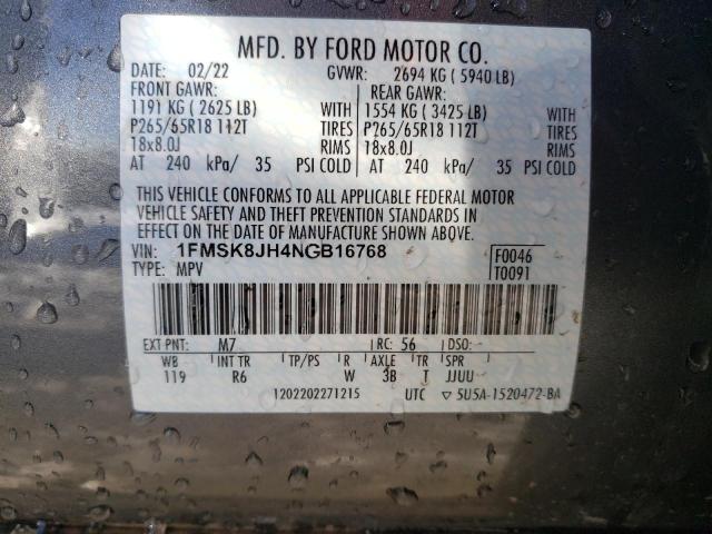 1FMSK8JH4NGB16768 Ford Explorer Timberline
