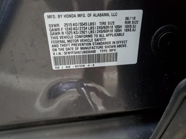 5FNYF5H67JB030400 Honda PILOT EXL