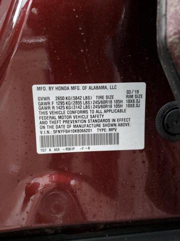5FNYF6H10KB066201 Honda PILOT LX