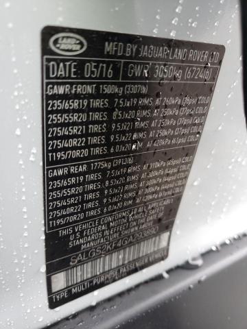 SALGS2KF4GA293890 Land Rover Range Rover Hse