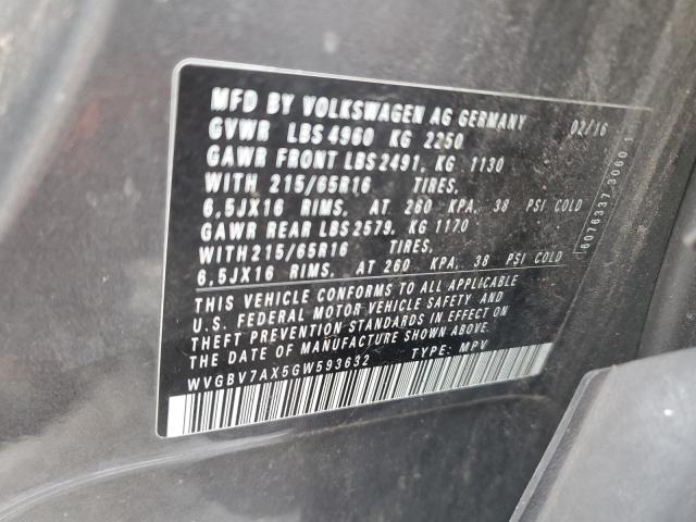 WVGBV7AX5GW593632 Volkswagen TIGUAN S