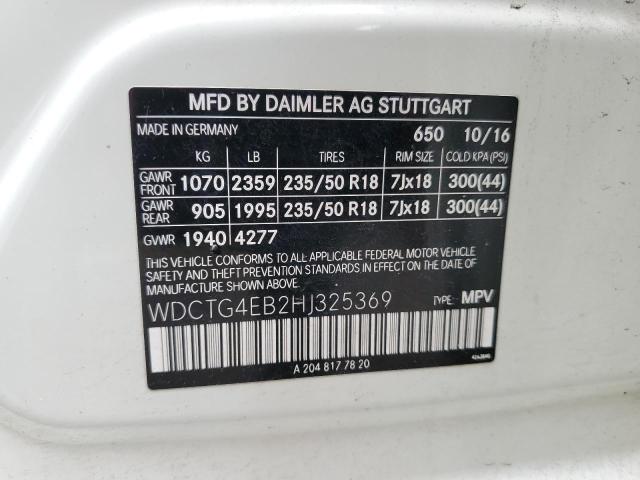 WDCTG4EB2HJ325369 Mercedes-Benz GLA 250